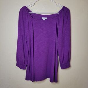 J Jill Top Womens Purple 3/4 Balloon Sleeve Casual Basic Blouse Size Small